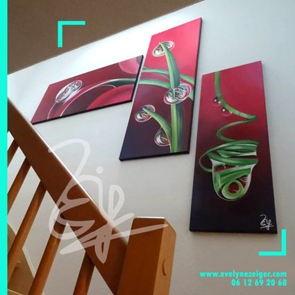 Triptyque gouttes
Acrylique sur toile
120x60 50x150 40x120 cm
/ Evelyne Zeiger